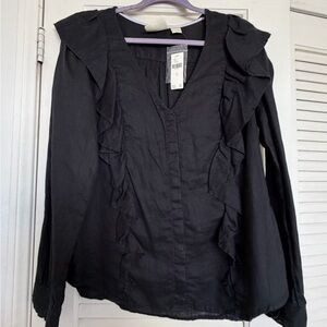 Maeve Anthropologie Black Ruffled Women's Top